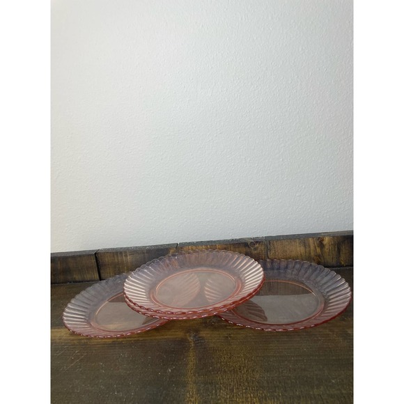 Set of 4 Pink Fortecrisa Salad Plates Ribbed Made in Mexico Vintage - Picture 3 of 6